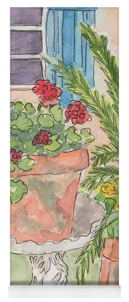 Watercolor Yoga Mat featuring the painting Geranium Happiness by Marcy Brennan