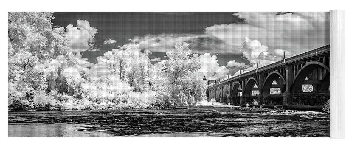 Congaree River Yoga Mat featuring the photograph Gervais St. Bridge-Infrared-BW by Charles Hite