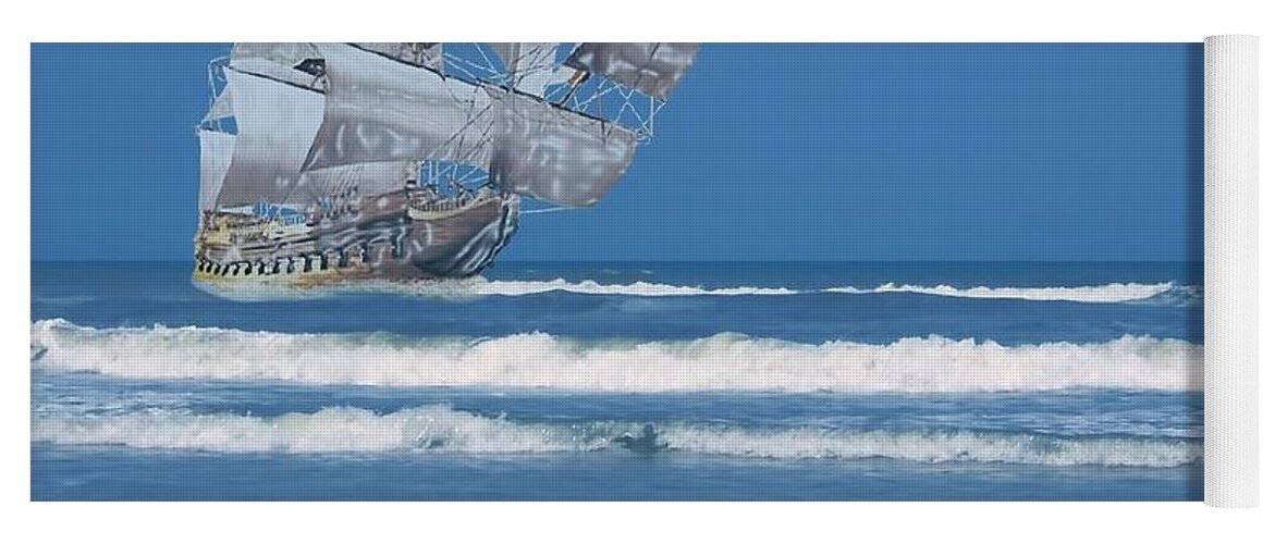 Ghost Yoga Mat featuring the digital art Ghost Ship On The Treasure Coast by D Hackett