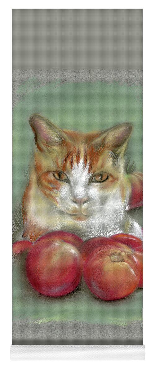 Cat Yoga Mat featuring the pastel Ginger and White Cat Among the Tomatoes by MM Anderson
