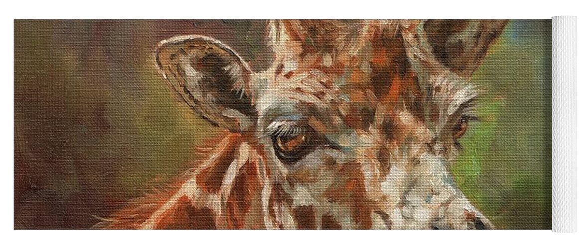 Giraffe Yoga Mat featuring the painting Giraffe Portrait by David Stribbling