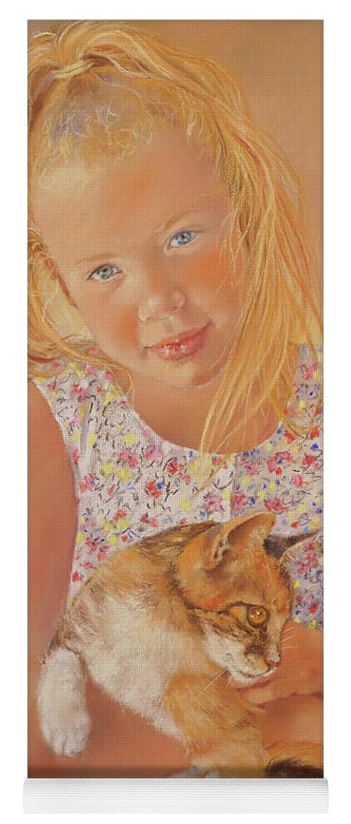 Portrait Yoga Mat featuring the painting Girl With Cat by Margaret Merry