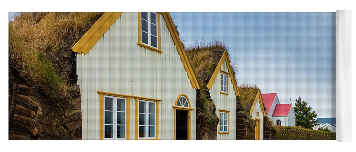 Byggðasafn Skagfirðinga Yoga Mat featuring the photograph Glaumbaer Farmhouses by Inge Johnsson