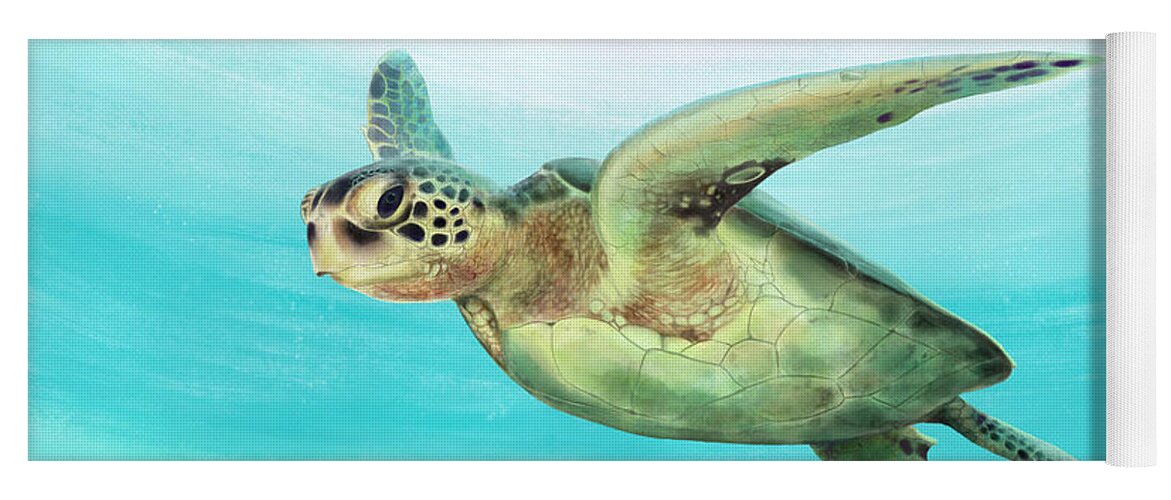 Sea Turtle Yoga Mat featuring the digital art Gliding The Coastline by Kevin Putman