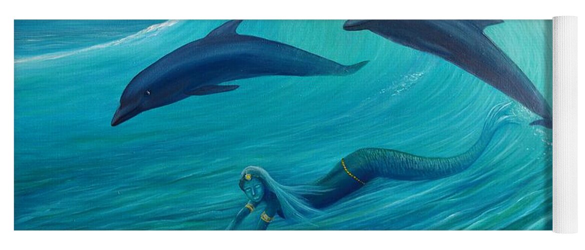 Dolphin Yoga Mat featuring the painting Glimpse of a Mermaid by Torrence Ramsundar