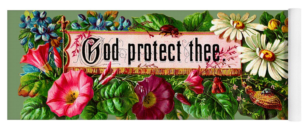 God Yoga Mat featuring the painting God protect thee vintage by Vintage Collectables
