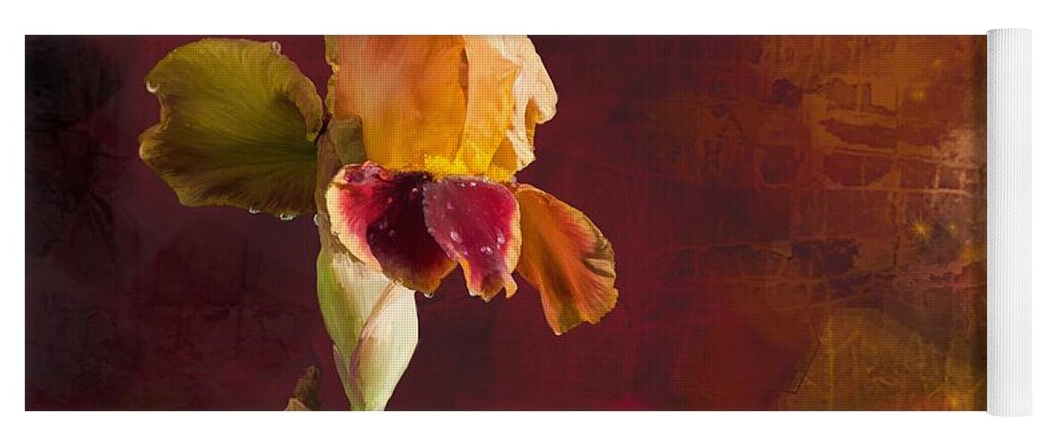 Beautiful Yoga Mat featuring the digital art Gold and Red Iris by Debra Baldwin