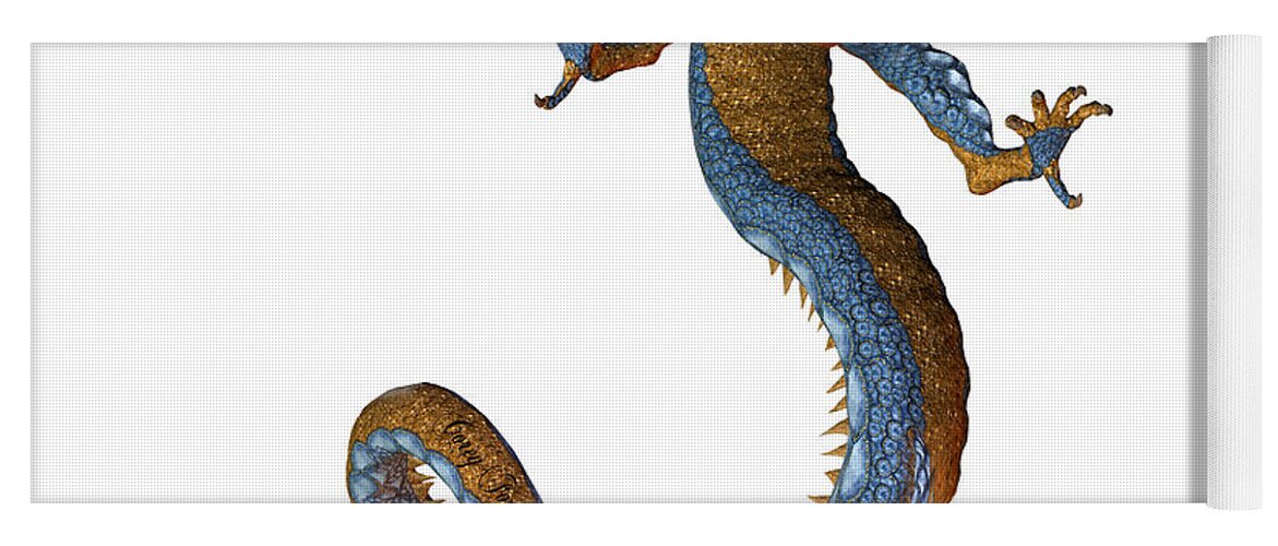 Dragon Yoga Mat featuring the painting Gold Blue Dragon by Corey Ford