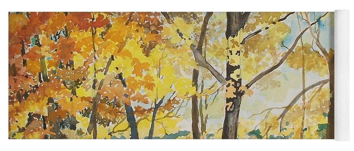 Fall Yoga Mat featuring the painting Golden Autumn Leaves by Judith Young