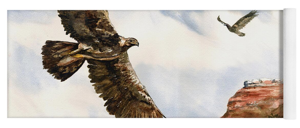 Eagle Yoga Mat featuring the painting Golden Eagles in Fligh by Sam Sidders