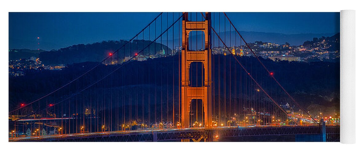 Golden Gate Bridge Yoga Mat featuring the photograph Golden Gate Bridge Blue Hour by Paul Freidlund