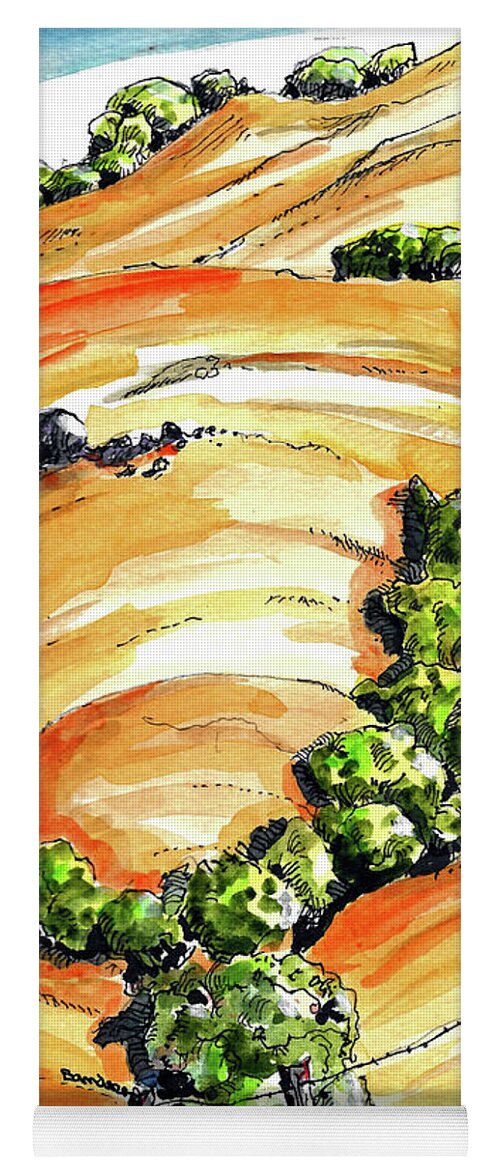 Ink Yoga Mat featuring the painting Golden Hills Of California by Terry Banderas