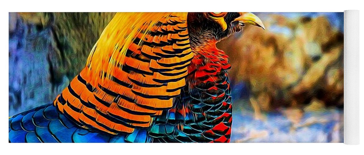 Golden Pheasant Yoga Mat featuring the digital art Golden Pheasant Painterly by Lilia D