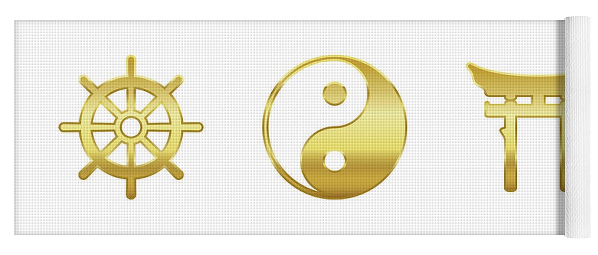 Golden Religious Symbols Yoga Mat