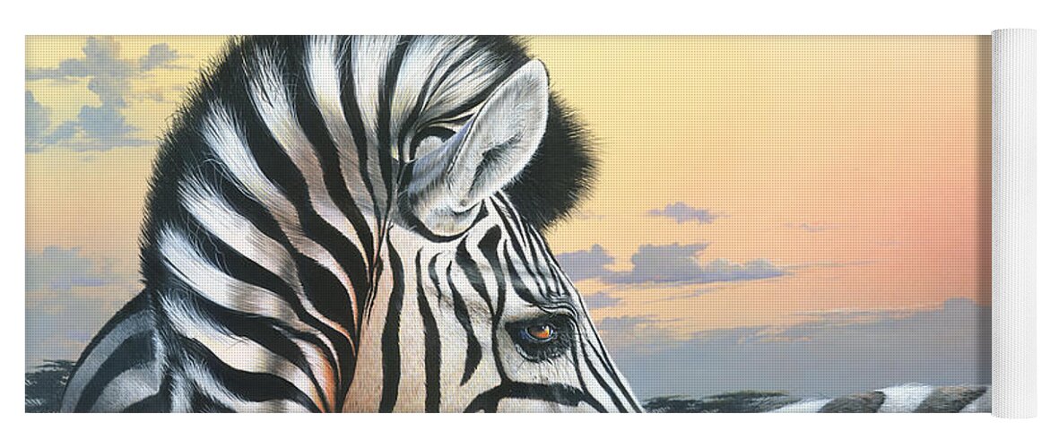 Zebra Paintings Yoga Mat featuring the painting Golden Sky by Mike Brown