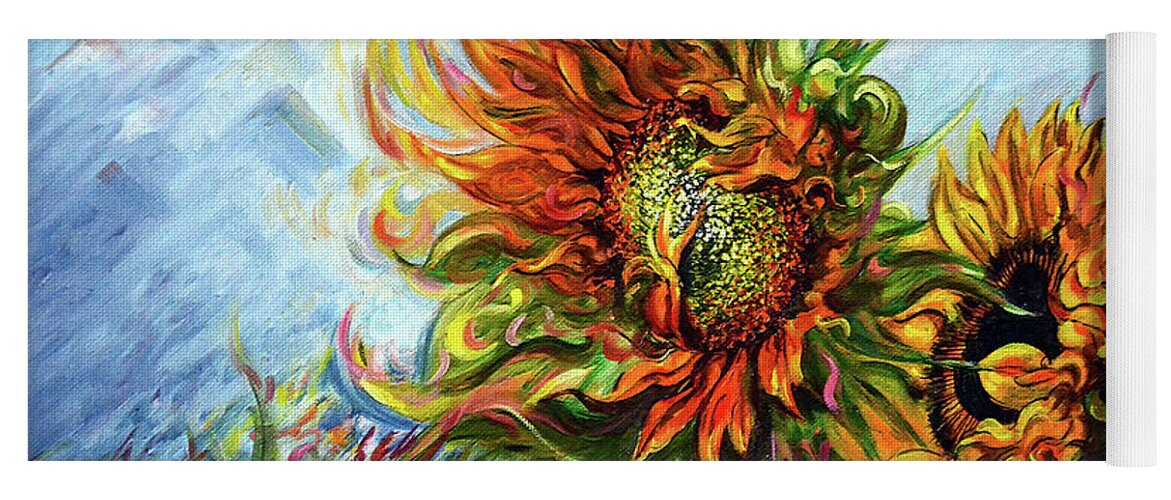 Sunflowers Yoga Mat featuring the painting Golden Sunflowers - Harsh Malik by Harsh Malik