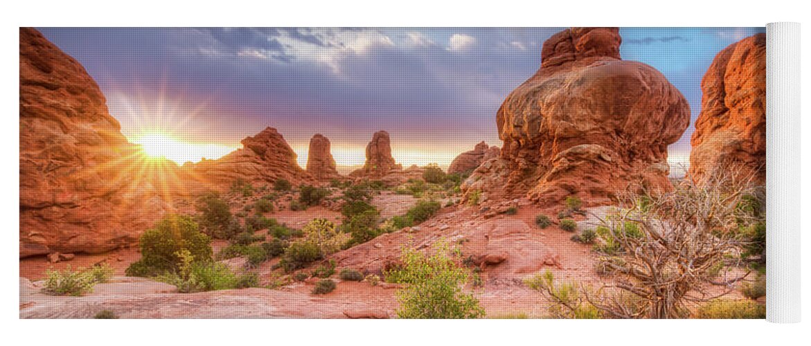 Arches National Park Yoga Mat featuring the photograph Golden Sunrise by Judi Kubes