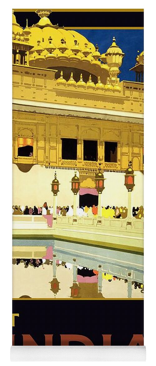 Golden Temple Yoga Mat featuring the painting Golden Temple Amritsar India - Vintage Travel Advertising Poster by Studio Grafiikka