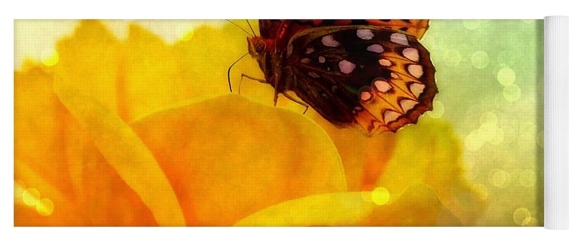 Golden Yoga Mat featuring the digital art Golden World of Butterfly by Lilia S