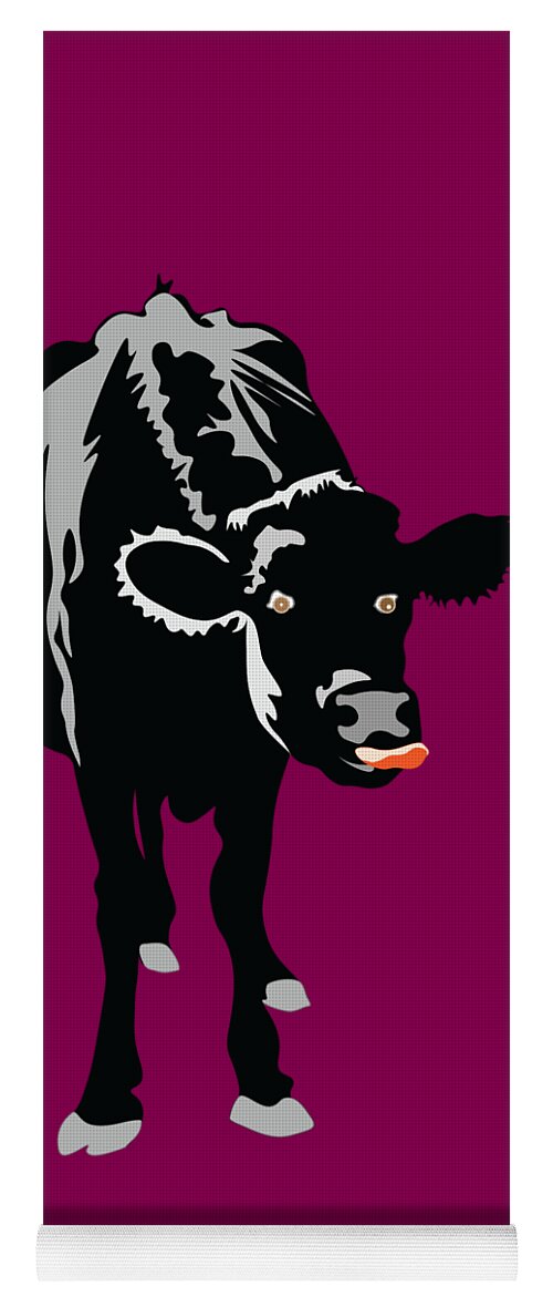 Licking Nose Yoga Mat featuring the digital art Goofy looking Black cow licks her nose by Susan Vineyard