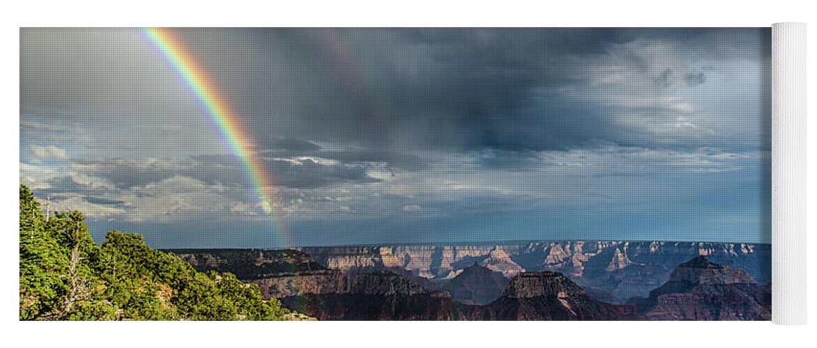 Grand Canyon National Park Yoga Mat featuring the photograph Grand Canyon stormy double rainbow by Gaelyn Olmsted