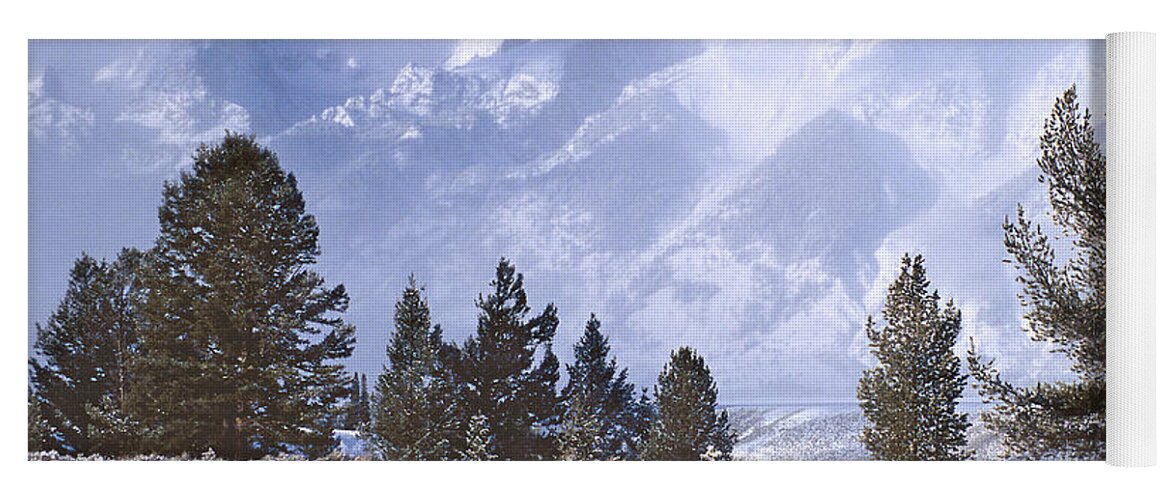 Snow Yoga Mat featuring the photograph Grand Tetons in Winter Snowstorm by Ted Keller