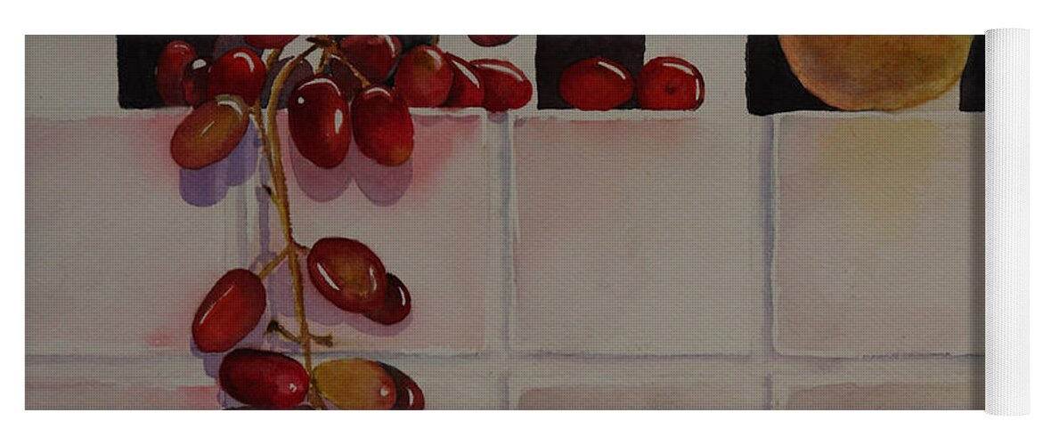 Fruit Yoga Mat featuring the painting Grapes and Pear by Ruth Kamenev