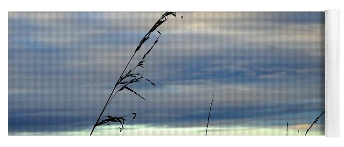 Sky Yoga Mat featuring the photograph Grass against abstract sky by Susan Baker