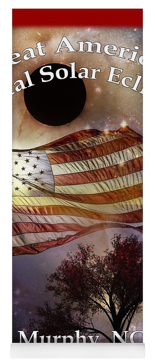American Yoga Mat featuring the digital art Great American Eclipse American Flag T Shirt Art by Debra and Dave Vanderlaan