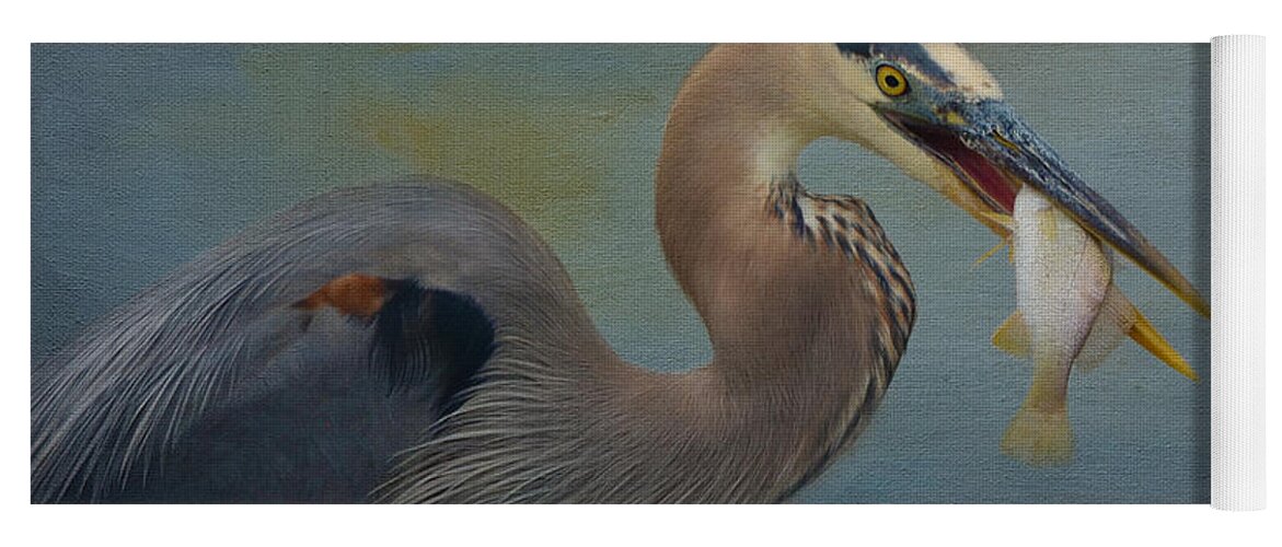 Great Blue Heron Yoga Mat featuring the photograph Great Blue Heron And Catch by Sandi OReilly