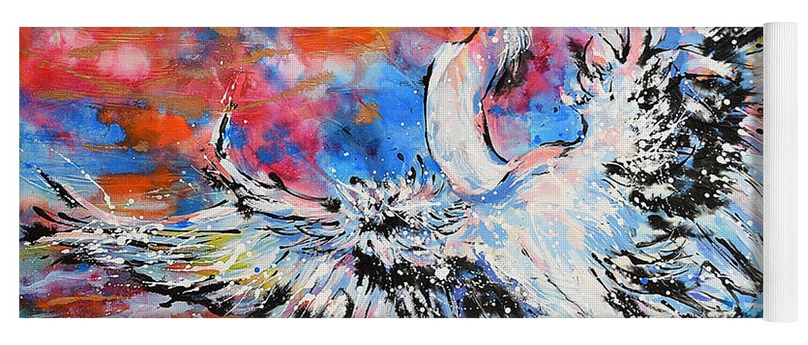  Yoga Mat featuring the painting Great Egret Sunset Glory by Jyotika Shroff