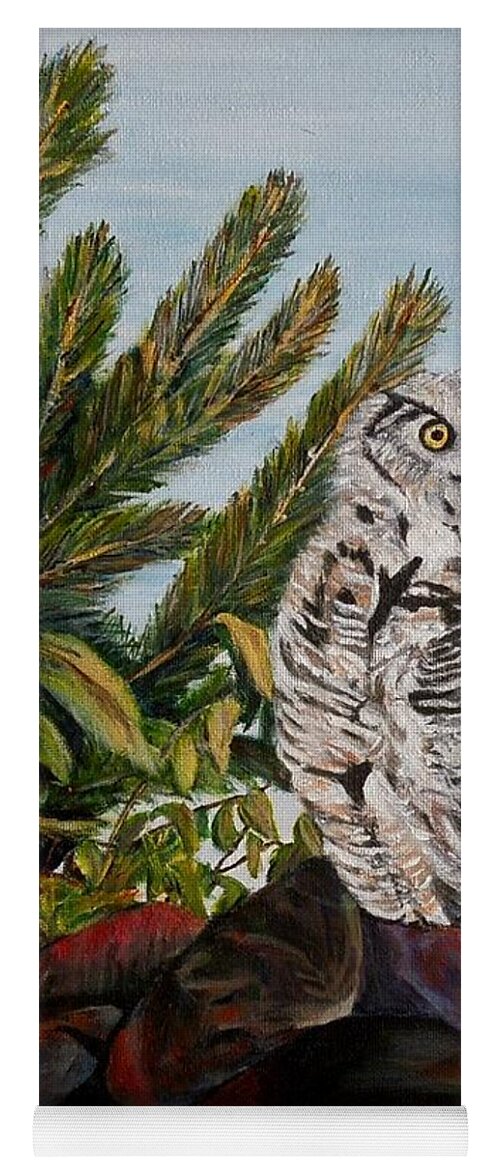 Great Horned Owl Yoga Mat featuring the painting Great Horned Owl - Owl on the rocks by Marilyn McNish