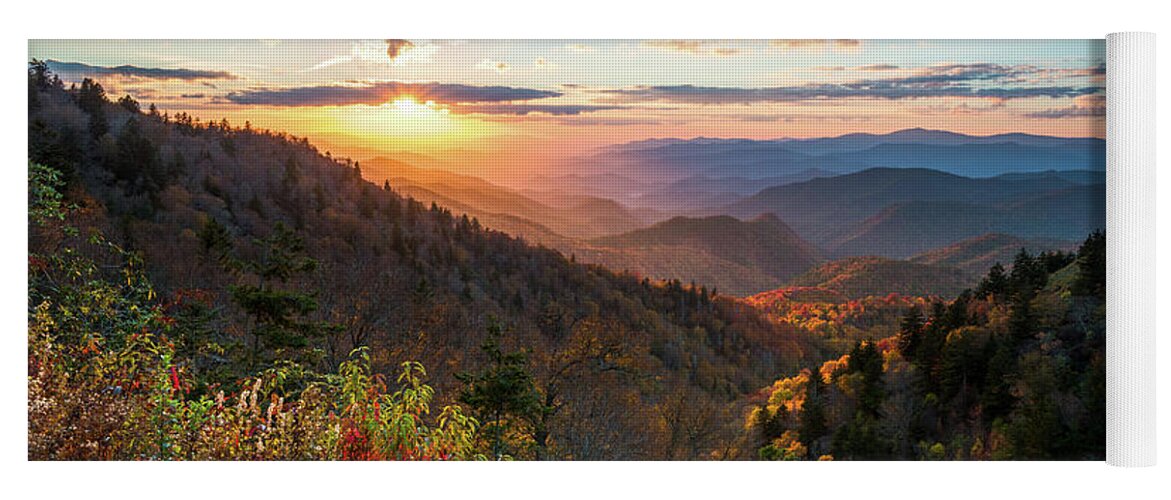 Great Smoky Mountains Yoga Mat featuring the photograph Great Smoky Mountains National Park NC Scenic Autumn Sunset Landscape by Dave Allen