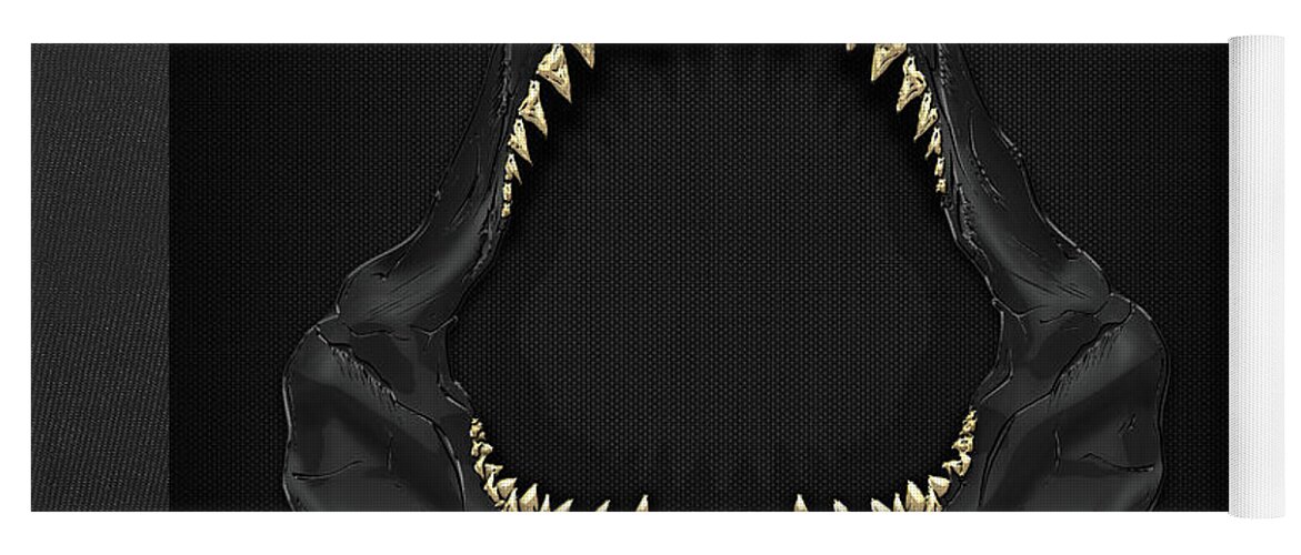 �black On Black� Collection By Serge Averbukh Yoga Mat featuring the photograph Great White Shark Jaws with Gold Teeth by Serge Averbukh