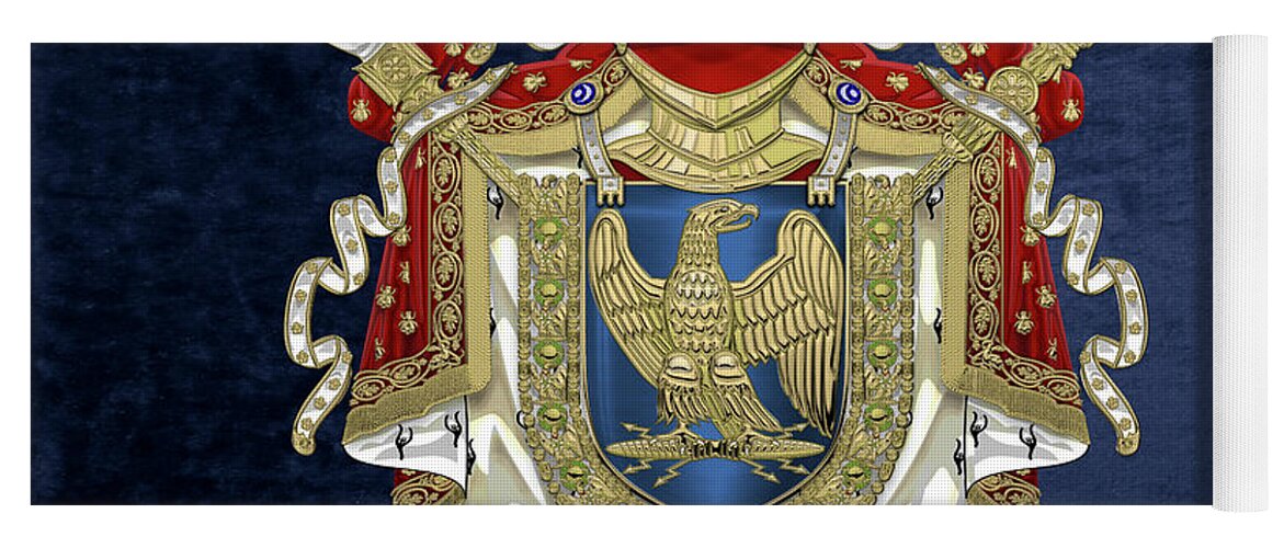 'napoleon Bonaparte' Collection By Serge Averbukh Yoga Mat featuring the digital art Greater Coat of Arms of the First French Empire over Blue Velvet by Serge Averbukh