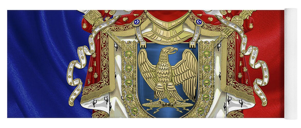 'napoleon Bonaparte' Collection By Serge Averbukh Yoga Mat featuring the digital art Greater Coat of Arms of the First French Empire over Flag by Serge Averbukh