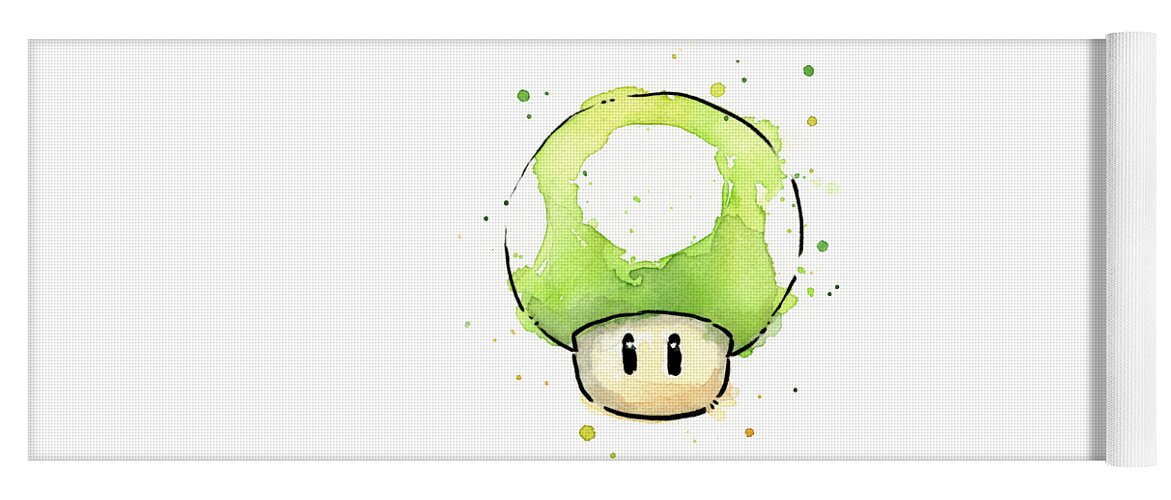 Video Game Yoga Mat featuring the painting Green 1UP Mushroom by Olga Shvartsur