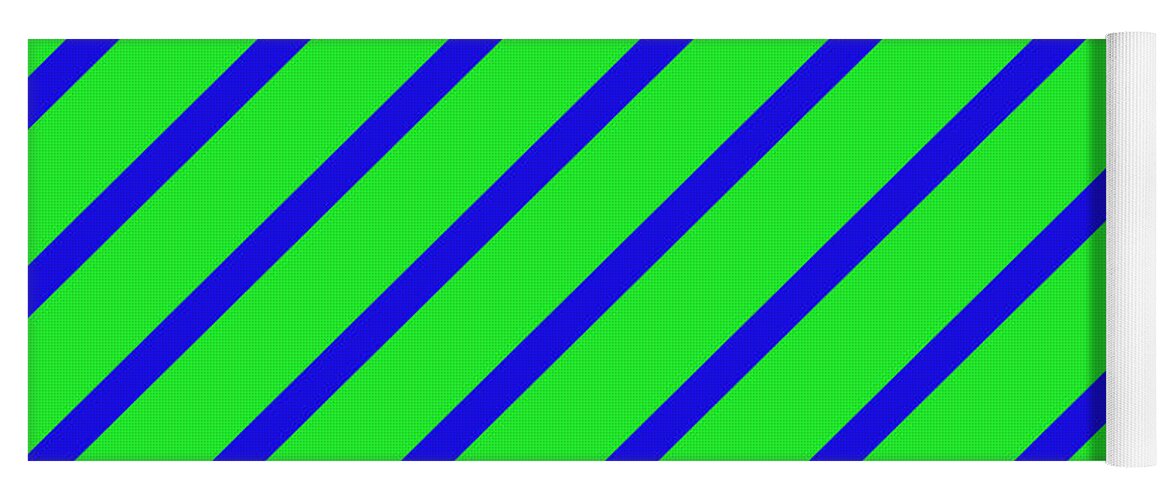 Abstract Yoga Mat featuring the digital art Green Blue Angled Stripes Abstract by Susan Stevenson