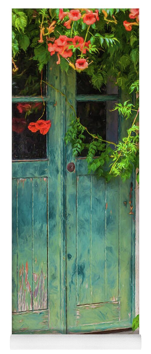 David Letts Yoga Mat featuring the painting Green Door with Vine by David Letts