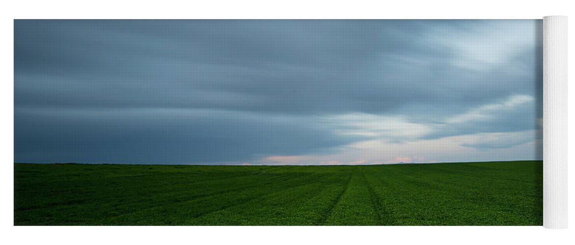 Freedom Yoga Mat featuring the photograph Green field and cloudy sky by Michalakis Ppalis