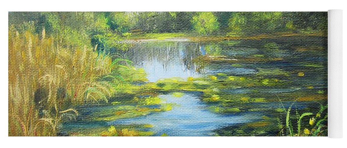Landscape Yoga Mat featuring the painting Green Lake by Vesna Martinjak