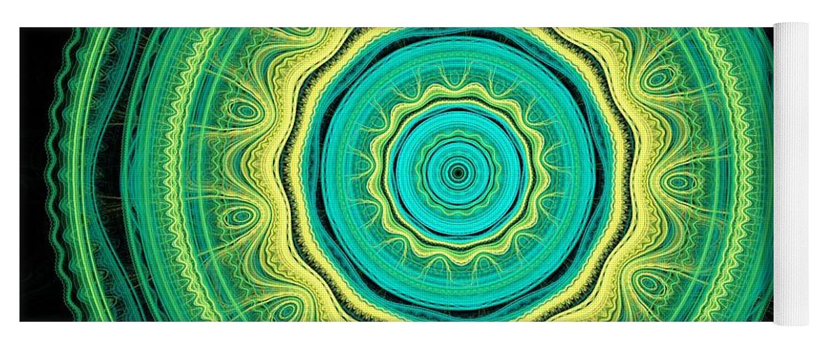 Mandala Yoga Mat featuring the digital art Green mandala by Martin Capek