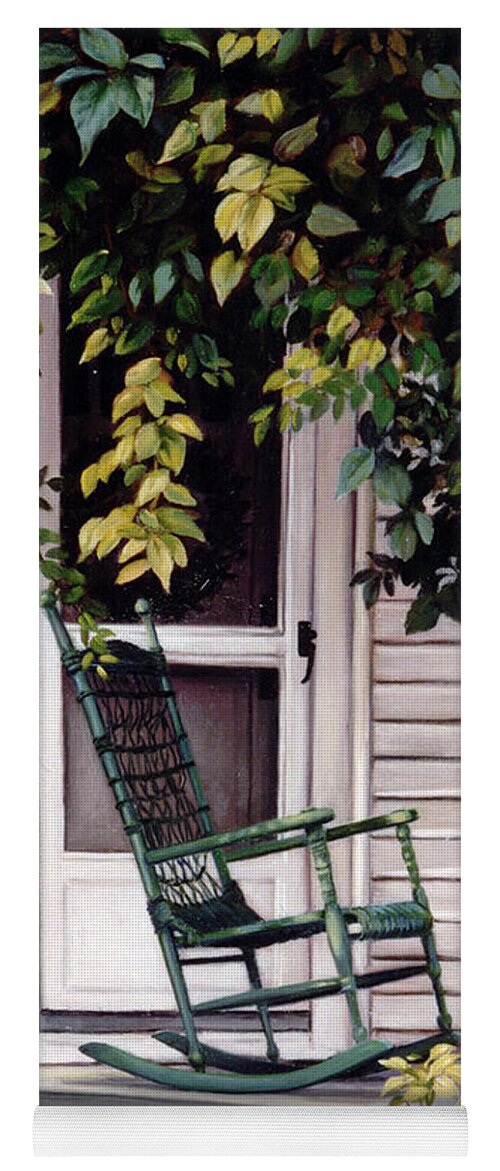 Farmhouse Yoga Mat featuring the painting Green Rocking Chair by Marie Witte