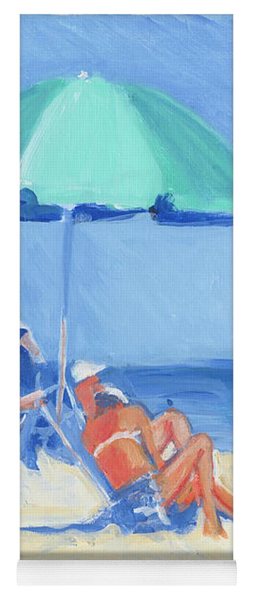 Beach Bathers Yoga Mat featuring the painting Green Umbrella, Folly Field by Candace Lovely