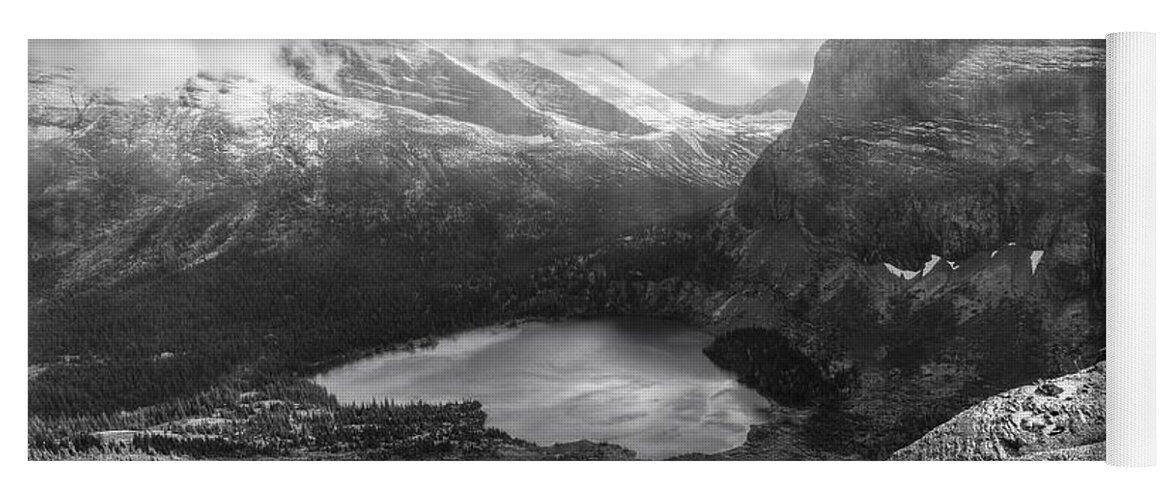 Lacier National Park Yoga Mat featuring the photograph Grinnell Lake Overlook Black and White by Mark Kiver