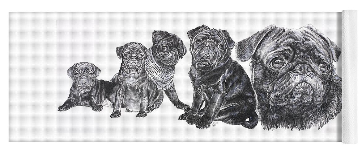 Toy Group Yoga Mat featuring the drawing Little Black Pug Family by Barbara Keith