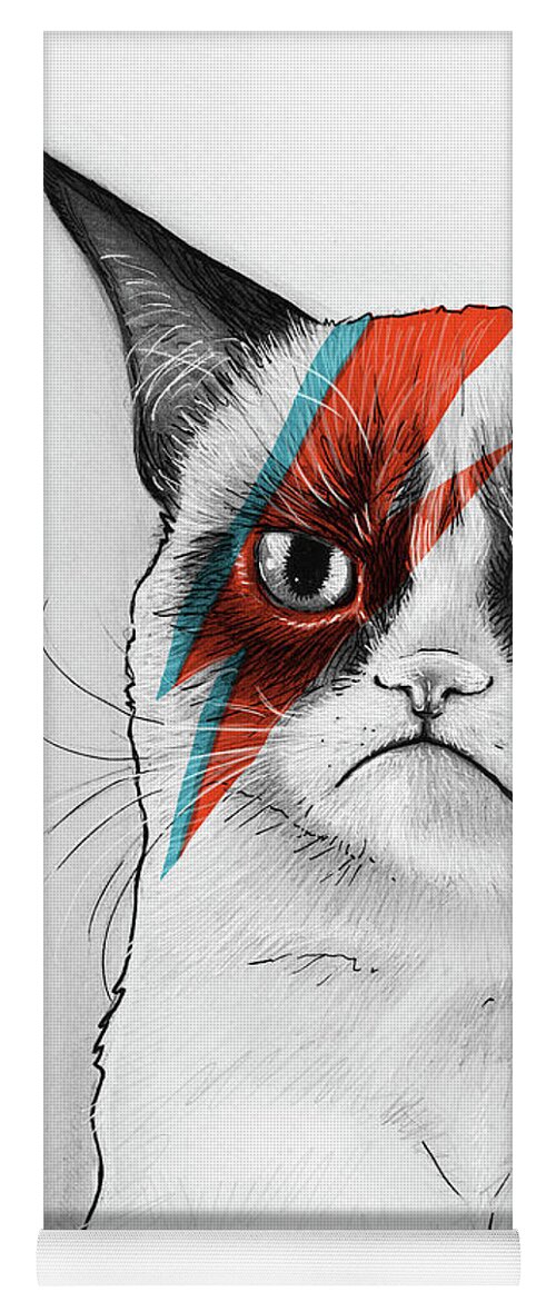 Grumpy Cat Yoga Mat featuring the drawing Grumpy Cat as David Bowie by Olga Shvartsur