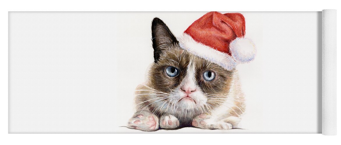 Grumpy Yoga Mat featuring the painting Grumpy Cat as Santa by Olga Shvartsur
