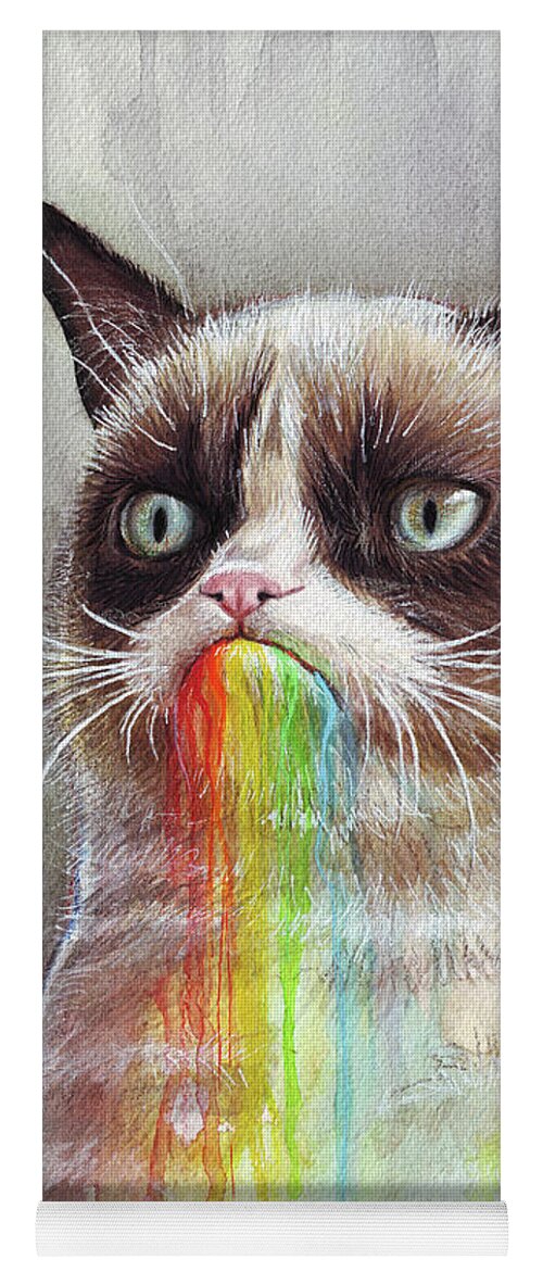 Grumpy Cat Yoga Mat featuring the painting Grumpy Cat Tastes the Rainbow by Olga Shvartsur