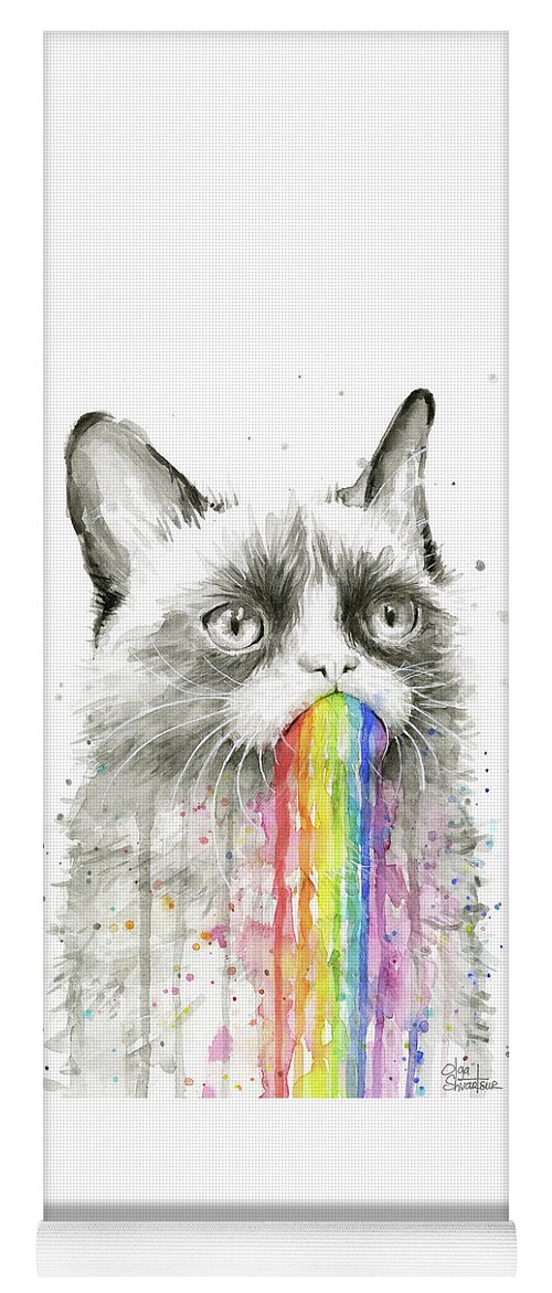 Grumpy Yoga Mat featuring the painting Grumpy Rainbow Cat by Olga Shvartsur